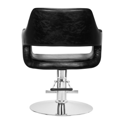 Black barber chair, chrome base