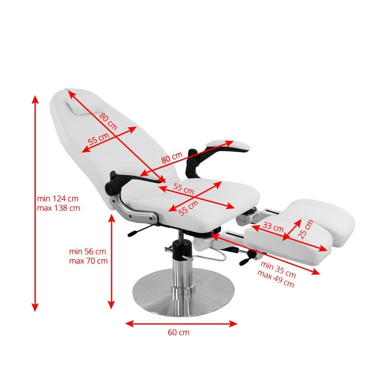Biała hydrauliczna fotele do leczenia podiatrycznego Zaffiro.
