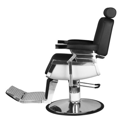 Czarna fryzjerska krzesło, styl królewski.