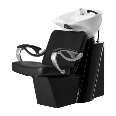 Czarna stacja do mycia włosów z fotelem