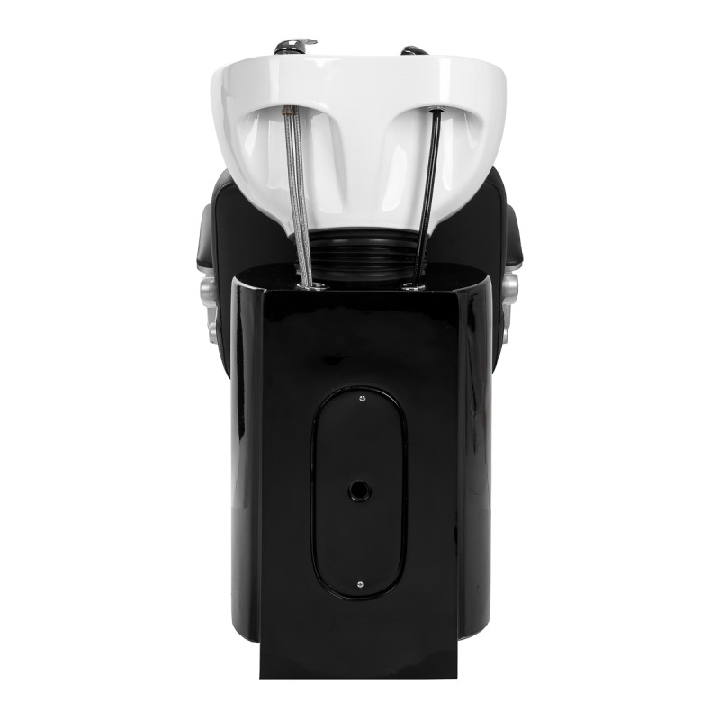 Czarna stacja do mycia włosów z fotelem