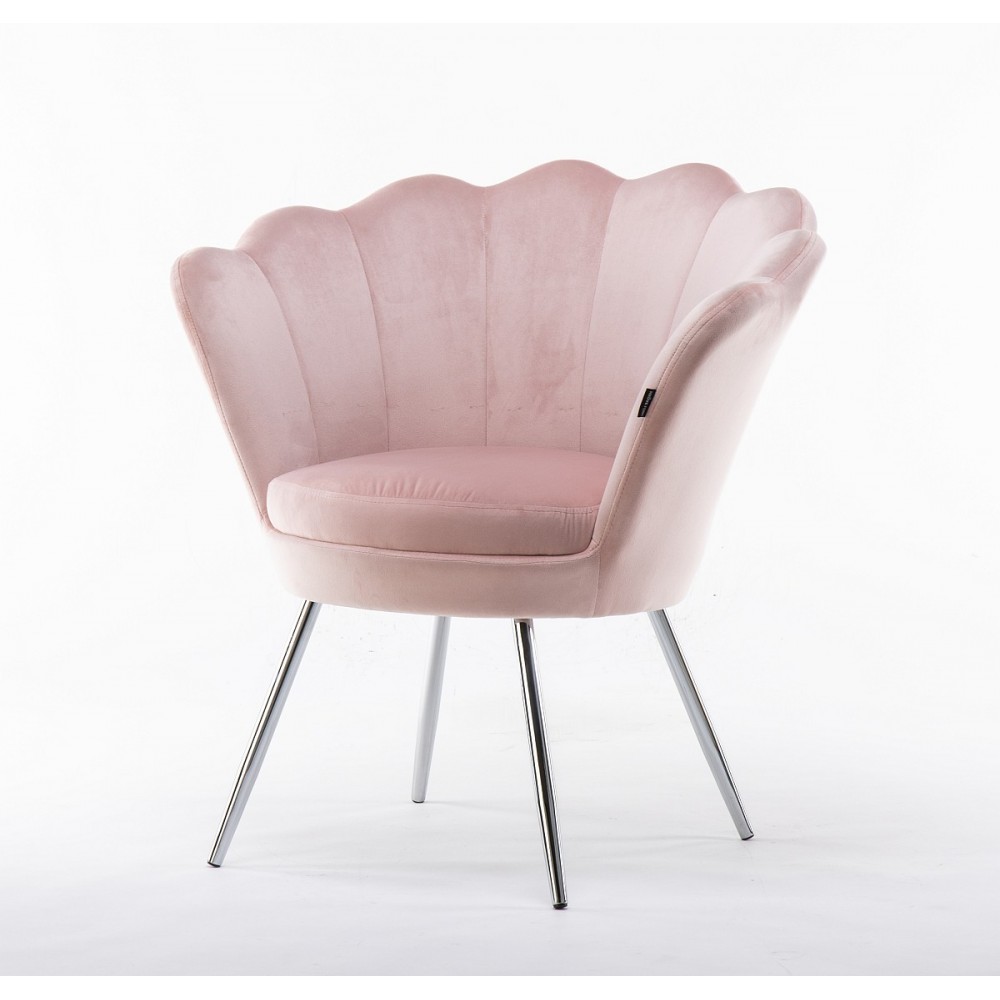fotele muszelka różowe welur srebrne nogi